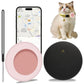 Pink and black silicone pet tracker tags with cat wearing yellow collar