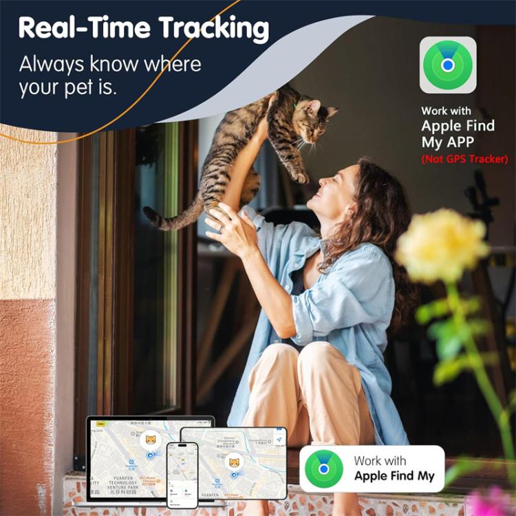 Cat and smartphone showing location tracking with pet tracker accessory