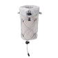 Light gray mesh water bottle holder pouch with front pocket and drawstring closure