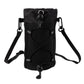 Black water bottle holder pouch with front mesh pocket and crossbody straps
