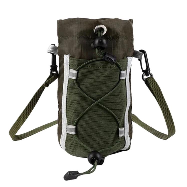 Army green water bottle holder pouch with front mesh pocket and crossbody straps