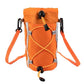 Orange water bottle holder pouch with front mesh pocket and crossbody straps