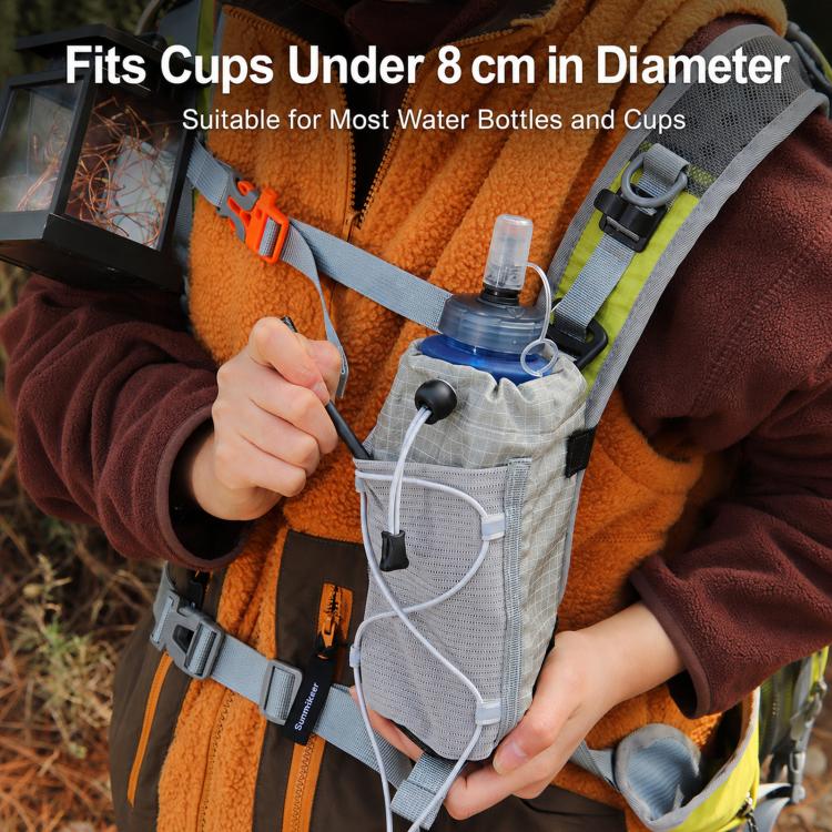 Gray water bottle holder pouch with front pocket and adjustable crossbody straps