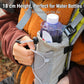 Gray water bottle holder pouch with front mesh pocket and crossbody strap, open top