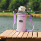 Purple mesh water bottle holder bag with adjustable shoulder strap and front pocket