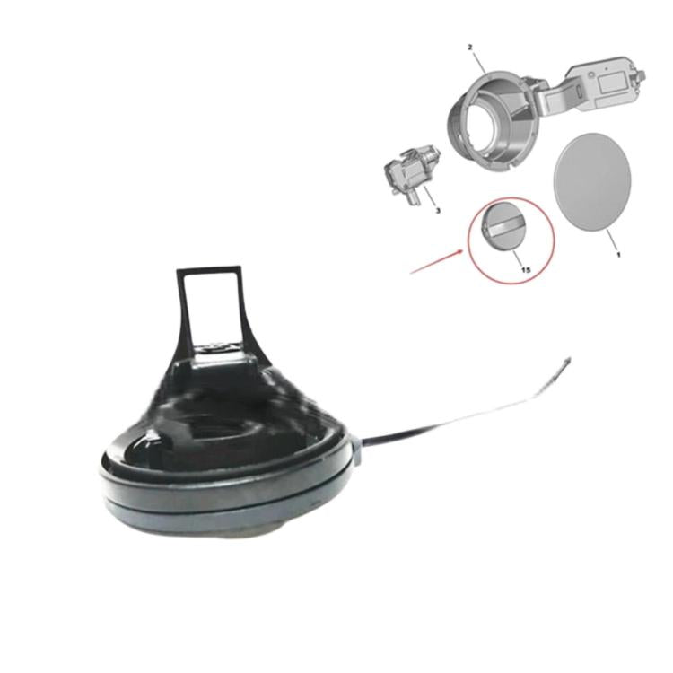Fuel tank inner cap with wiring leads, black round cap shown with related parts