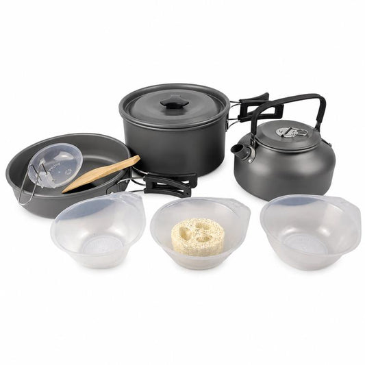 9 PCS/Box AOTU AT6384-1 Camping Cookware Mess Kit Hard Anodized Aluminum Pots Pans Kettle Set With Bowls