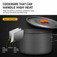 Gray hard anodized camping pot with orange lid handle and rust-resistant design