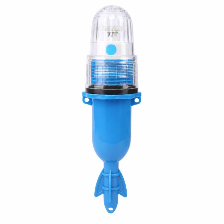 Blue LED marine marker light with clear top and side mounting bracket