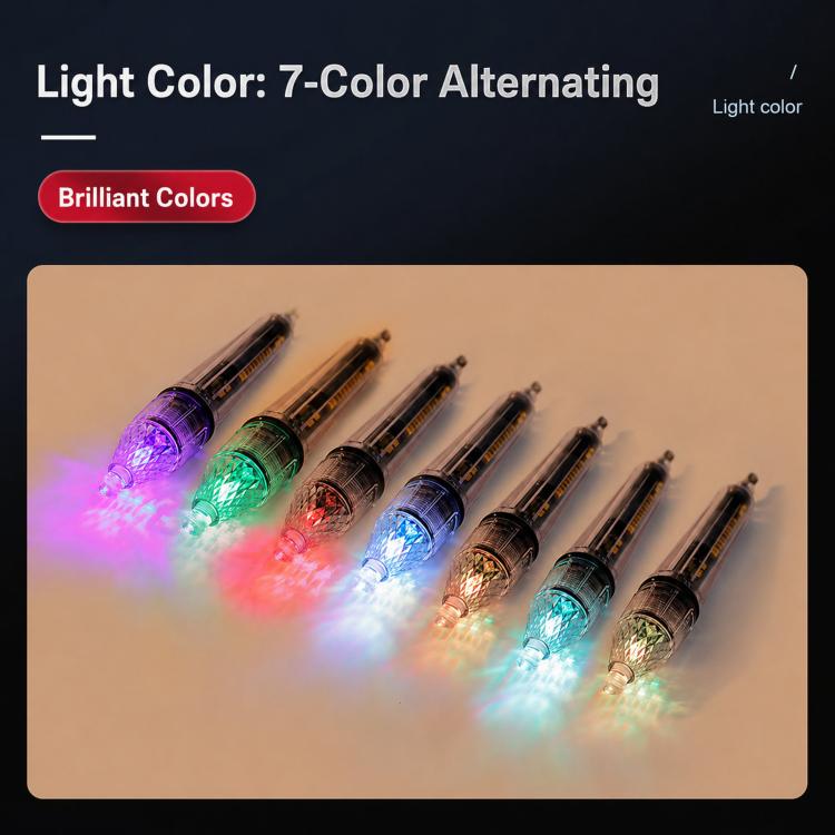 Seven-color LED fishing light lures with alternating colored glow cylinders