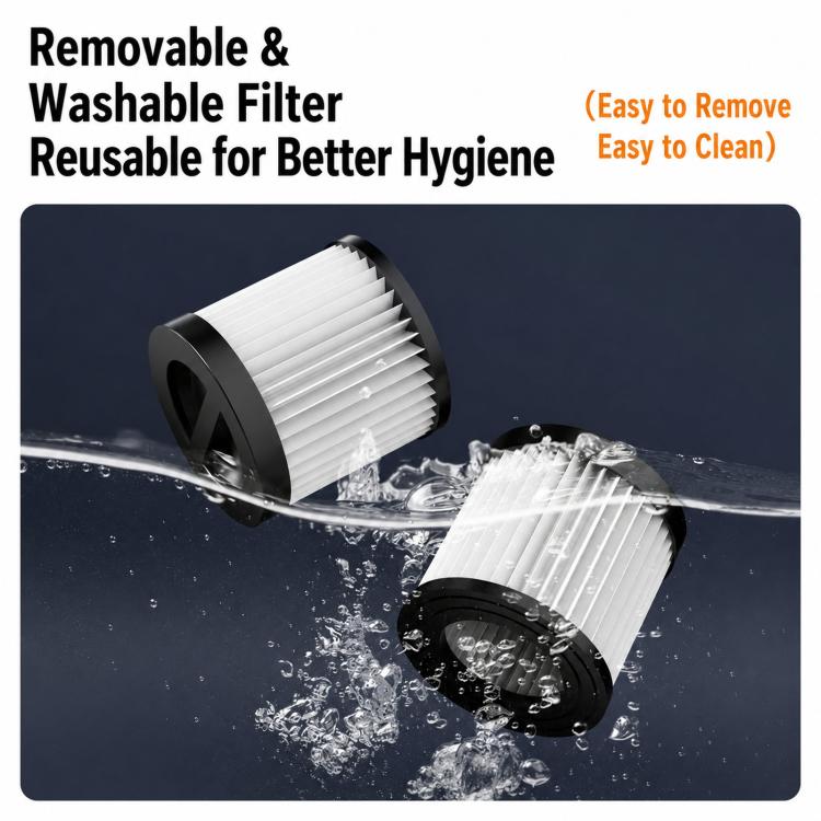 Washable vacuum filter cartridge with water splash, reusable for better hygiene