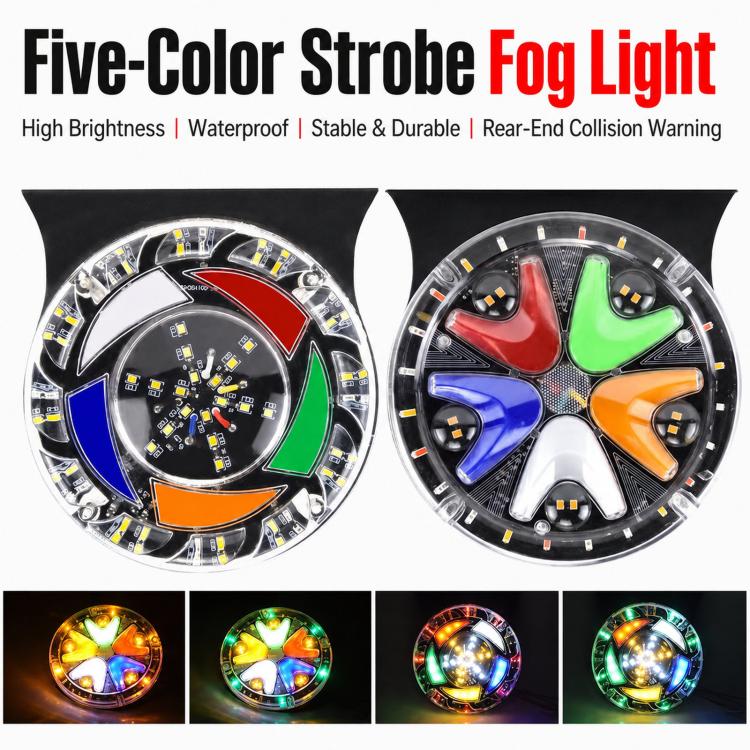 Pair of round multicolor LED strobe lights with starburst wedge light clusters