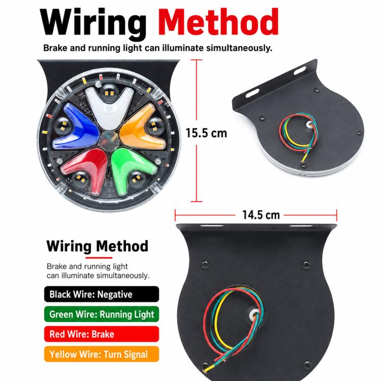 LED strobe light front and mounting plate with multicolor wire harness and leads