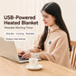 Beige heated shawl wrap blanket with zipper front and round button detail