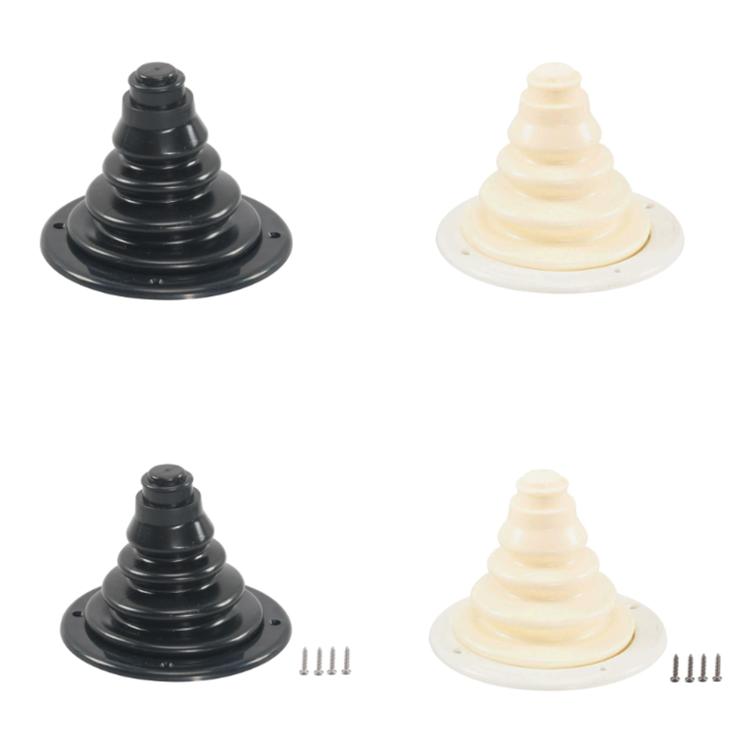 Black and white cable protection sleeves with round mounting bases