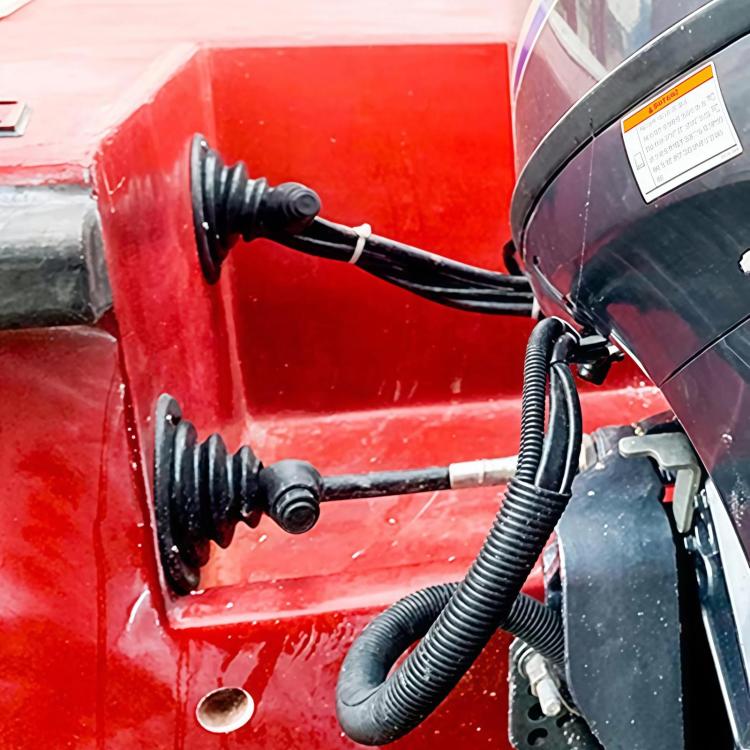 Cable protection sleeve installed on RV electrical connection with black cable