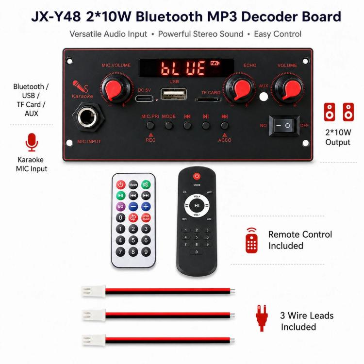 2 X 10W Amplifier Board Car Bluetooth MP3 Decoder Board Cartridge Speaker Player, Color Box Large Remote Control, Color Box Small Remote Control