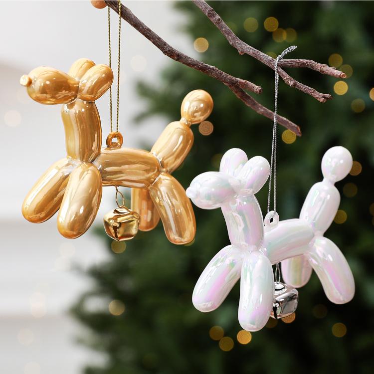 Glittery Puppy & Bell Christmas Tree Ornament / Holiday Window Decoration