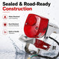 Red rear tail light and chrome bracket with visible water droplets