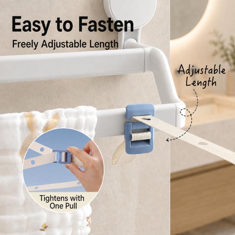 Adjustable portable clip clothesline clip fastening a white garment edge