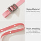 Pink nylon webbing strap with gray clip buckle and eyelet holes