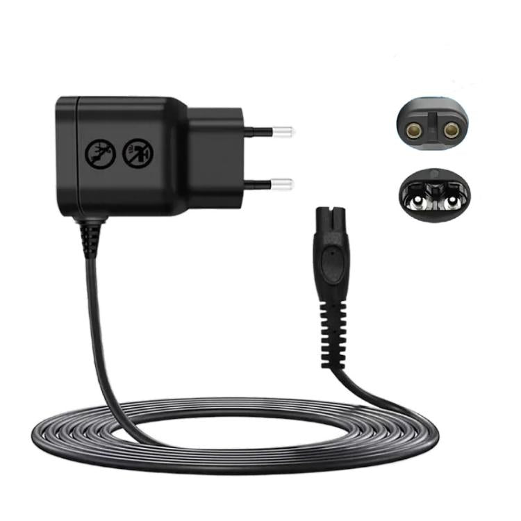 Black EU plug power adapter with 5V charging cord and two-pin connector