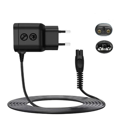 Black EU plug power adapter with 5V charging cord and two-pin connector