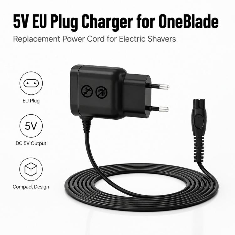 5V EU plug charger adapter with black power cord and device connection end