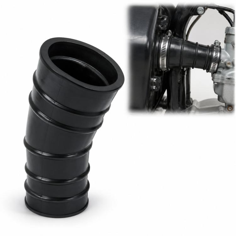 Black rubber air intake duct boot with stepped hose coupler shape