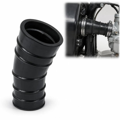 Black rubber air intake duct boot with stepped hose coupler shape