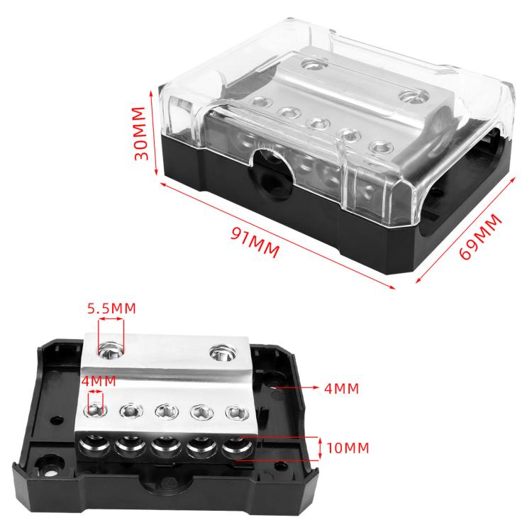 Transparent cover car audio amplifier grounding box with metal terminal block and mounting holes
