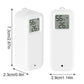 Two white WiFi smart temperature and humidity meters with screens, size diagram