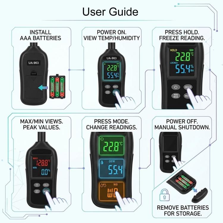 BDMETER TDC803 Handheld Portable Color Screen Temperature Humidity Meter High-Precision Environmental Detector, BDMETER TDC803