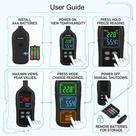 BDMETER TDC803 Handheld Portable Color Screen Temperature Humidity Meter High-Precision Environmental Detector, BDMETER TDC803