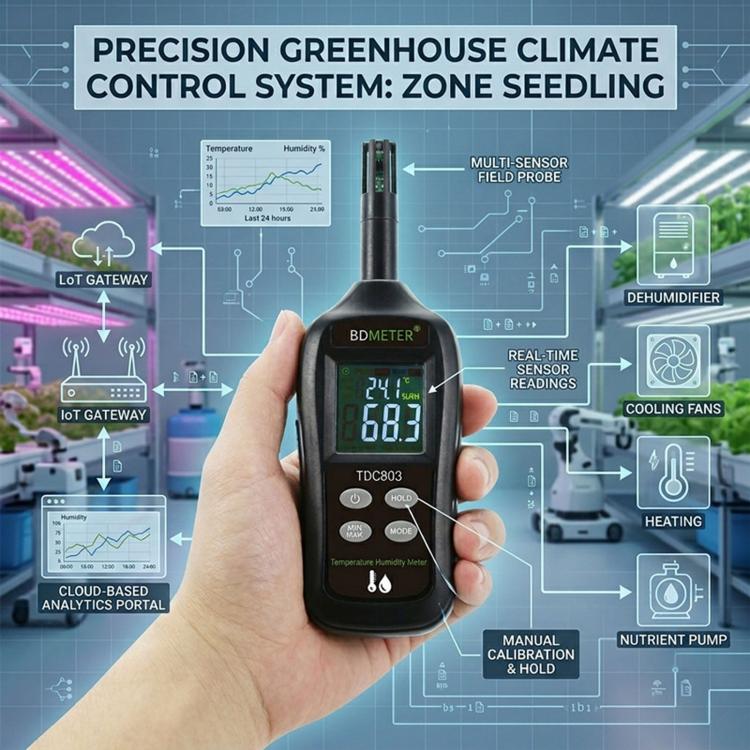 BDMETER TDC803 Handheld Portable Color Screen Temperature Humidity Meter High-Precision Environmental Detector, BDMETER TDC803