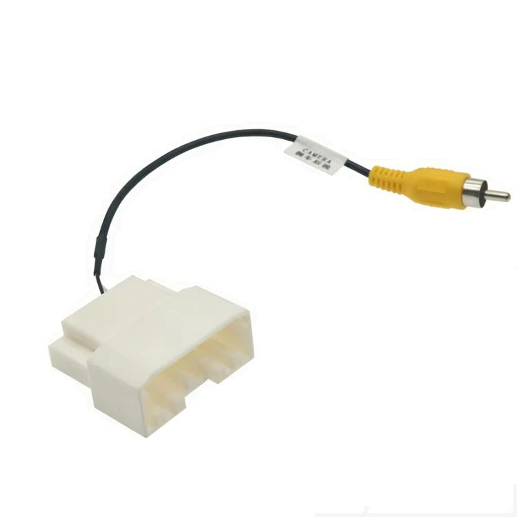 Backup camera cable adapter with white connector block and yellow RCA plug on black cable
