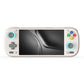 White handheld game console with light-blue thumbsticks and D-pad
