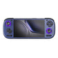 Blue handheld game console with purple rings on thumbsticks and right buttons