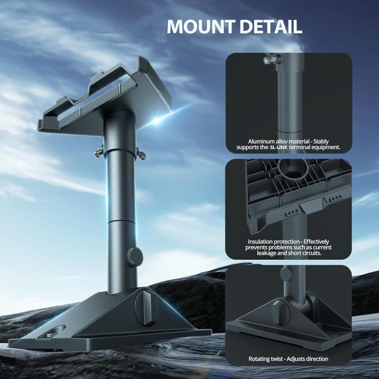 Aluminum mounting bracket with base plate and pivot arm detail for Starlink Mini Gen3