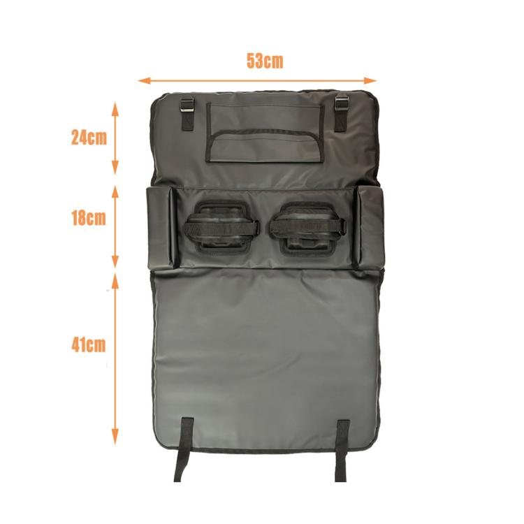 Gray tailgate bike protection pad with two bike slots and front storage pocket