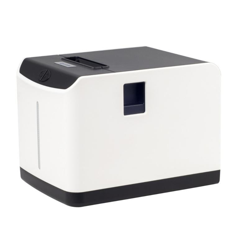 Compact white and black thermal label receipt printer with top cover