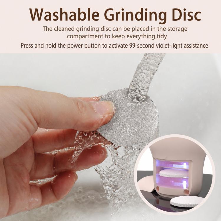 Washable grinding disc with violet-light cleaning assistance and detachable disc head