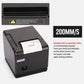 Thermal receipt printer with front cover removed, showing print area and paper slot