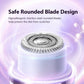 Rounded stainless steel shaver blades inside a circular rotary trimmer head