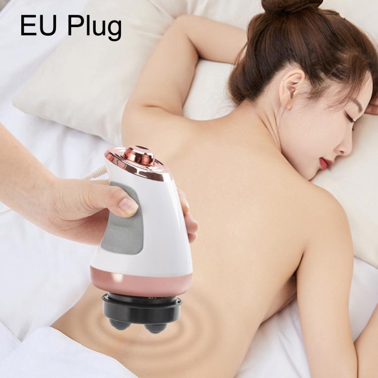 Handheld electric body massager with EU plug, white body and rose-gold top