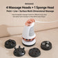 Handheld electric massager with four massage heads and one sponge head, black attachments