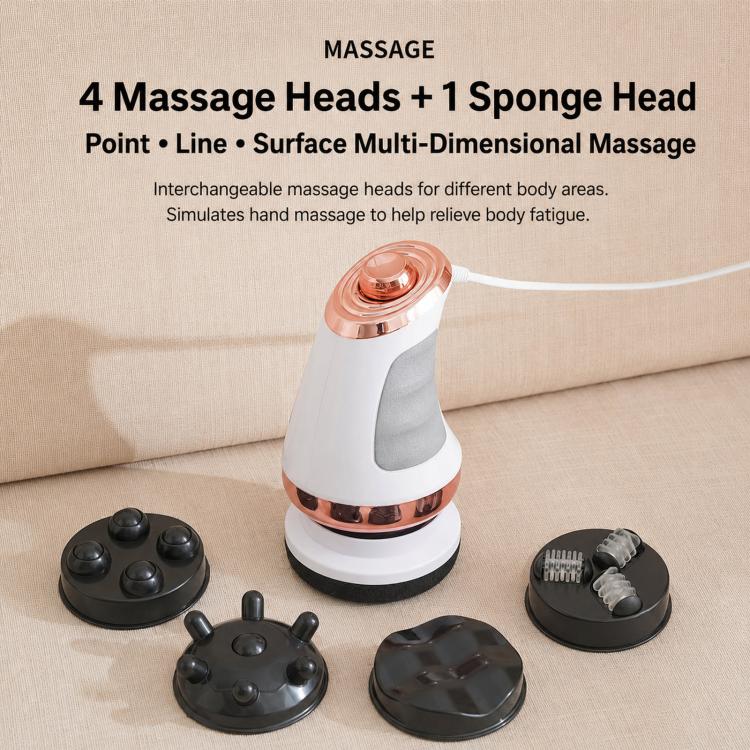Handheld electric massager with four massage heads and one sponge head, black attachments