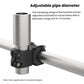 Adjustable pipe clamp bracket for horizontal pipes, fits 0.8–1.17 in tubes