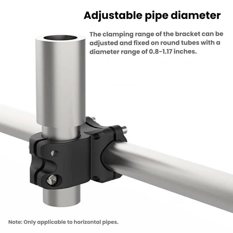 Adjustable pipe clamp bracket for horizontal pipes, fits 0.8–1.17 in tubes