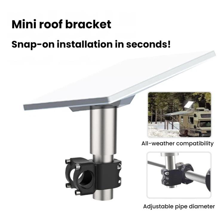 Mini roof bracket with snap-on clamp and adjustable pipe diameter for mounting
